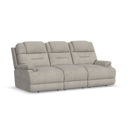 Casual Power Reclining Sofa with Power Headrest, Lumbar, Heat, Massage, & Console