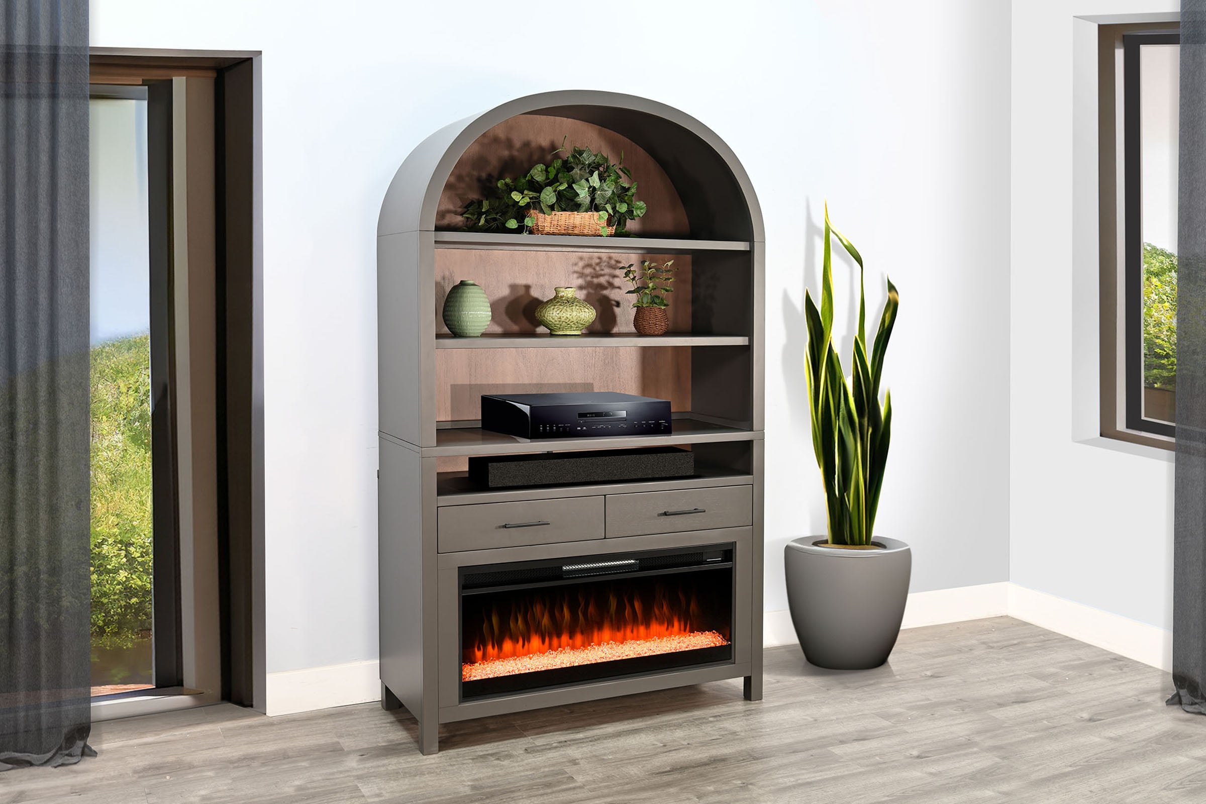 Wide Arch Bookcase with Crystal Fire Insert