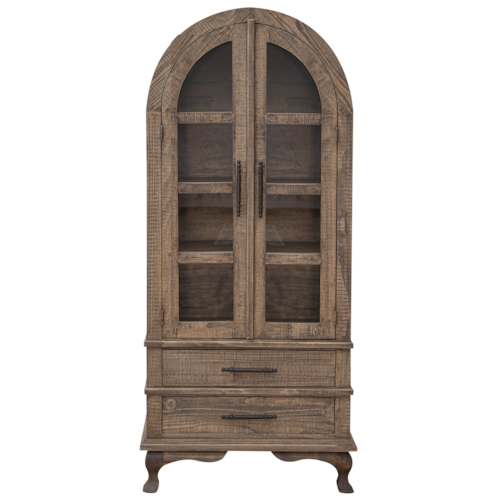 Transitional 2-Drawer Display Cabinet with Glass Doors