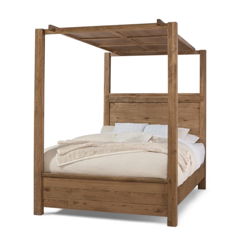 Rustic King Canopy Bed with Wood Panels