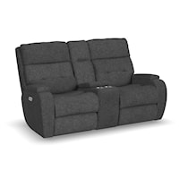 Transitional Dual Power Reclining Loveseat w/Storage Console & Cup Holders
