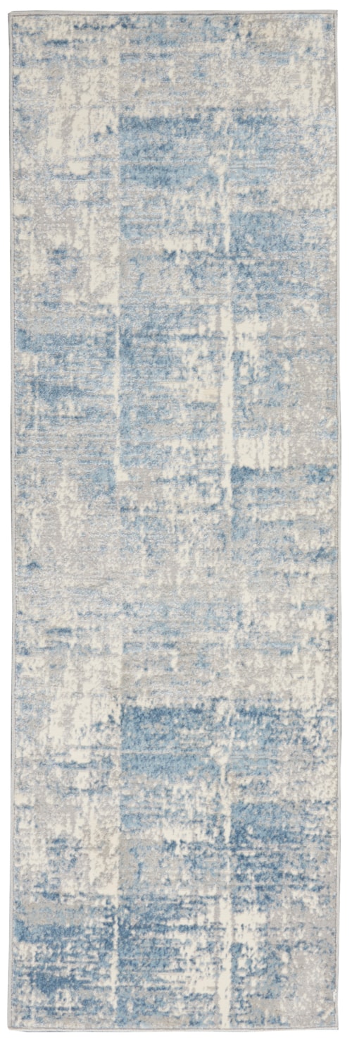 2'3" x 7'3" Ivory/Grey/Blue Runner Rug