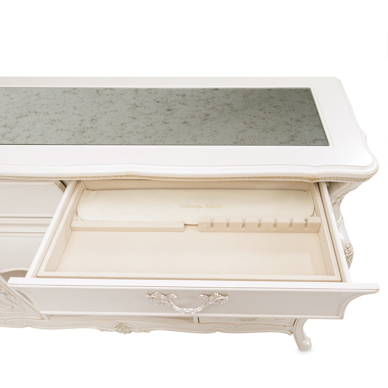 Michael Amini Lavelle Classic Pearl 3-Drawer Sideboard and Mirror