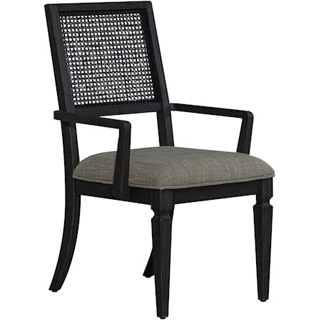 Transitional Dining Arm Chair with Cane Seat Back