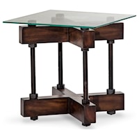 Industrial Square End Table with Glass Top