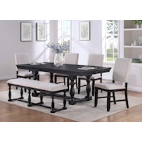 Transitional 6-Piece Dining Set with Side Chairs and Bench