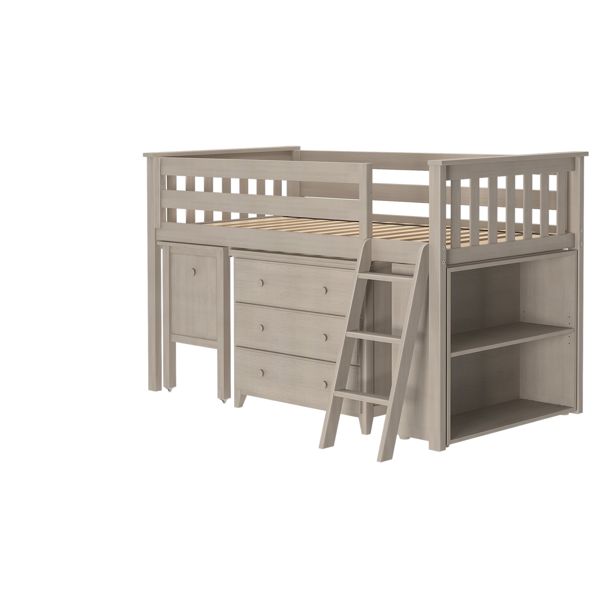 Twin Low Loft Bed w/Pull out Desk in Stone