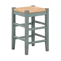 Antique Blue/Teal Counter Height Bar Stool with Woven Seat