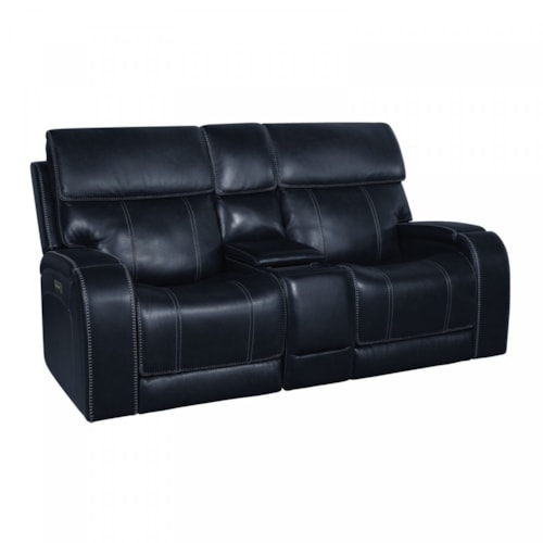 Transitional Power Layflat Loveseat with Console and Power Headrest & Lumbar
