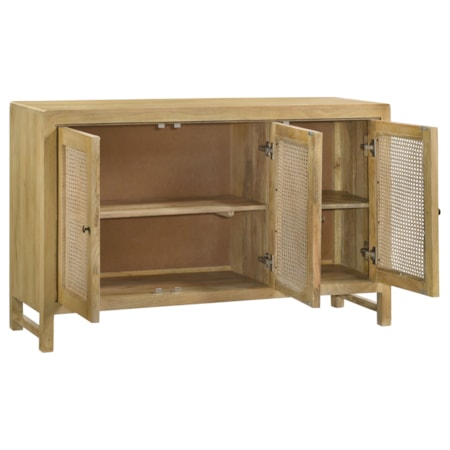 3-door Wood Accent Cabinet w/ Woven Cane