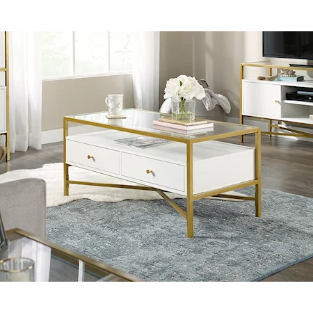 Contemporary Two-Drawer Glass-Top Coffee Table 