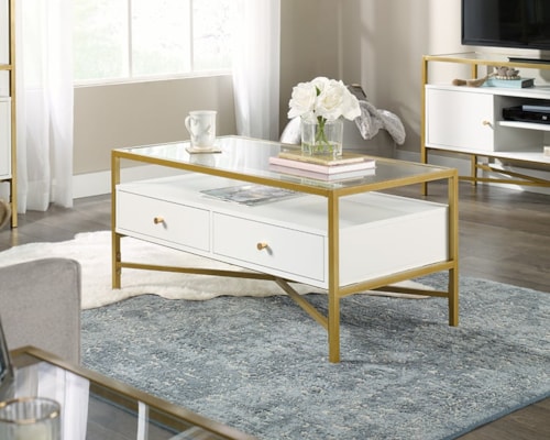 Contemporary Two-Drawer Glass-Top Coffee Table