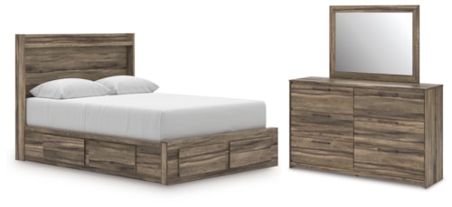 Queen Panel Storage Bed, Dresser And Mirror