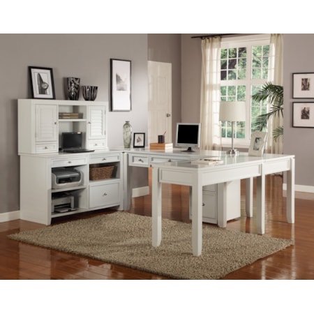 U-Shaped Desk with File Credenza and Hutch