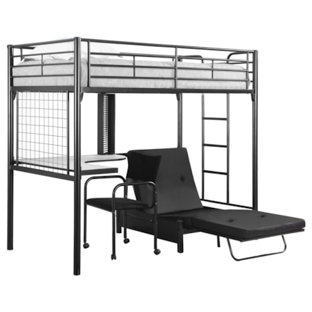 Twin Futon Workstation Loft Bed w/ Futon Pad