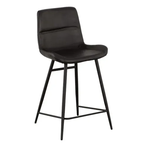 Contemporary Leather Full-Back Counter Stool w/Decorative Stitching