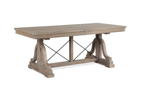 Transitional Trestle Dining Table with Table Leaf