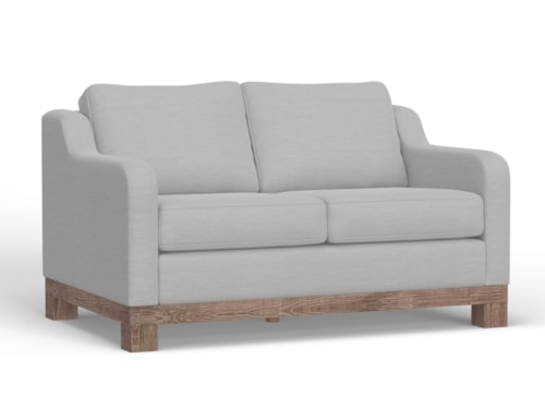 Contemporary 2-Cushion Loveseat with Exposed Wooden Base