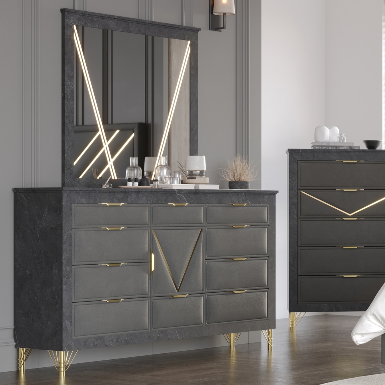 Glam 10-Drawer Dresser &amp; Mirror Set