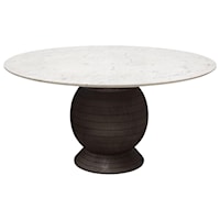Transitional Round Marble Dining Table with Solid Wood Base