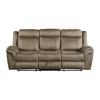 Casual Reclining Motion Sofa with USB Outlets and Pull-Out Center Drawer
