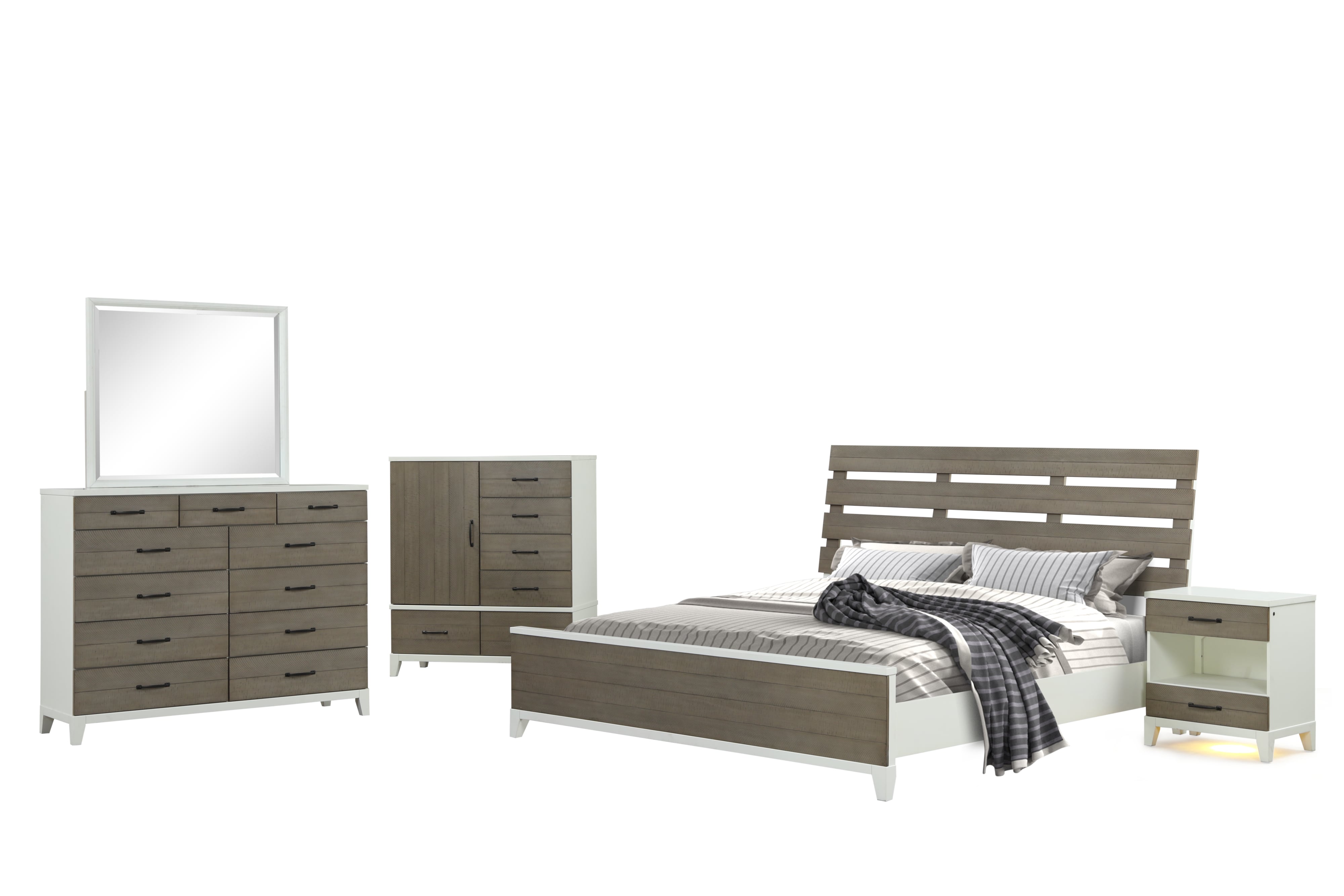 Queen Panel Bed with Open Slat Headboard