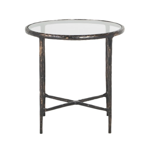 Industrial Metal End Table with Glass Top