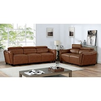Mid-Century Modern Brown Sofa with Adjustable Headrests