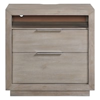 Transitional 2-Drawer Nightstand with A/C Outlet and USB Ports