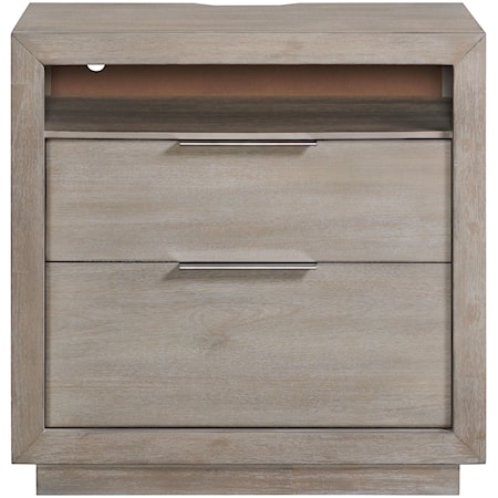 Transitional 2-Drawer Nightstand with A/C Outlet and USB Ports