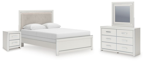 Queen Upholstered Panel Bed, Dresser, Mirror And Nightstand