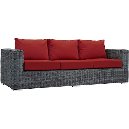 Summon Coastal Outdoor Patio Sunbrella® Sofa - Gray/Red
