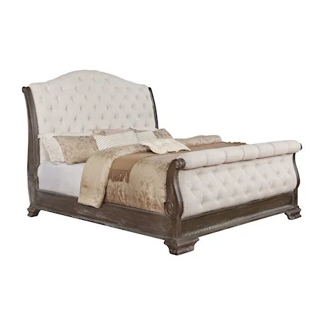 Upholstered Queen Sleigh Bed with Button Tufting