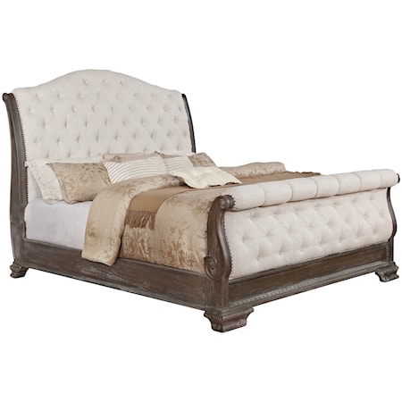 Upholstered Queen Sleigh Bed with Button Tufting