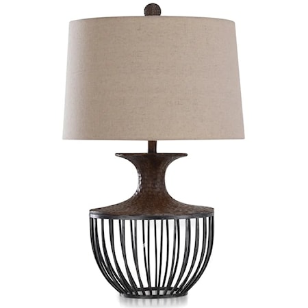 Transitional Metal & Moulded Design Table Lamp In Pewter & Dark Amber