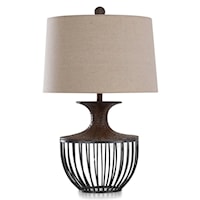 Transitional Metal & Moulded Design Table Lamp In Pewter & Dark Amber