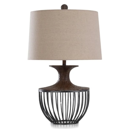 Transitional Metal & Moulded Design Table Lamp In Pewter & Dark Amber