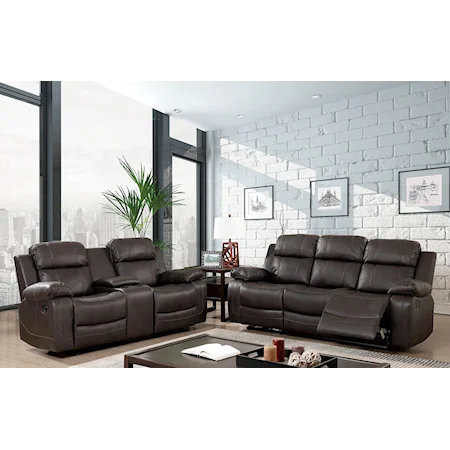 Transitional Reclining Sofa and Loveseat Set with Cupholders