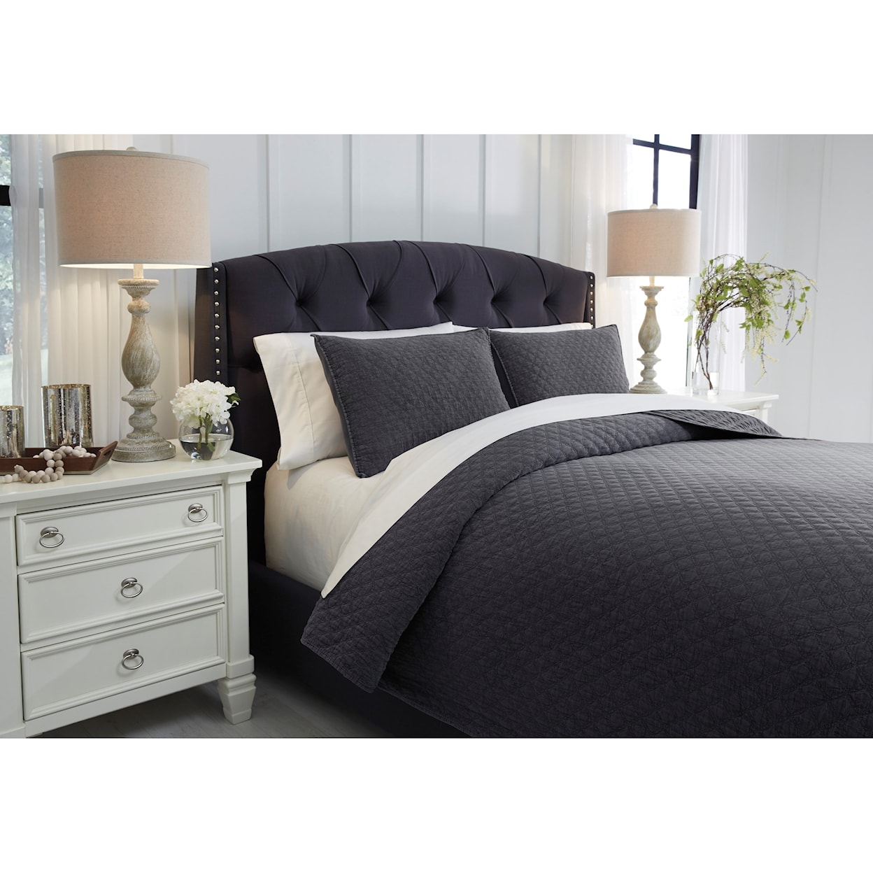 Ashley Furniture Signature Design Bedding Sets Queen Ryter Charcoal Coverlet Set