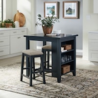 Transitional 3-Piece Counter Height Dinette Set with Stools -  Navy