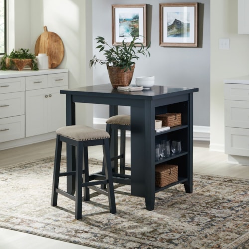 Transitional 3-Piece Counter Height Dinette Set with Stools -  Navy