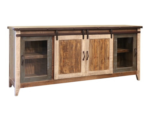Rustic 80" TV Stand with Sliding Doors