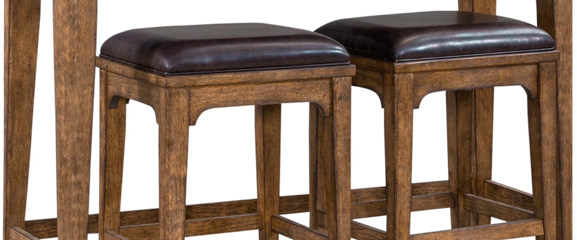 Rustic 3-Piece Console Set with Leather Upholstered Seats