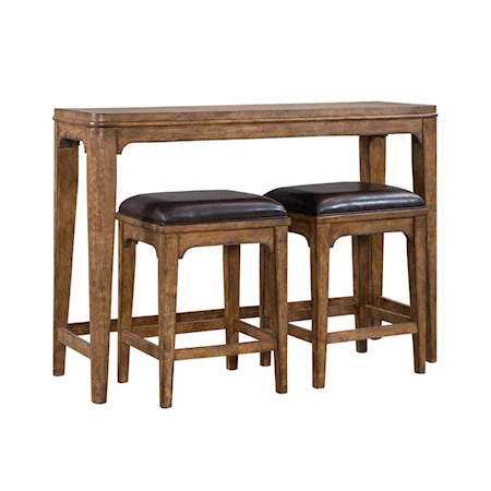 Rustic 3-Piece Console Set with Leather Upholstered Seats