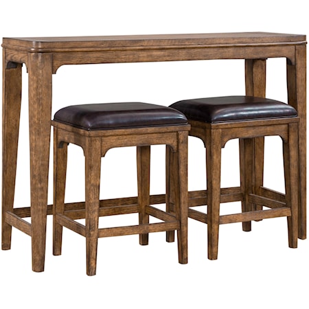 Rustic 3-Piece Console Set with Leather Upholstered Seats