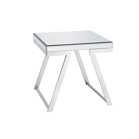 Glam Mirrored Top Square End Table with Chrome Base