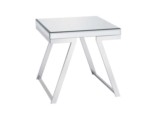 Glam Mirrored Top Square End Table with Chrome Base