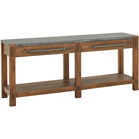 Rustic 2-Drawer Sofa Table with Open Shelf