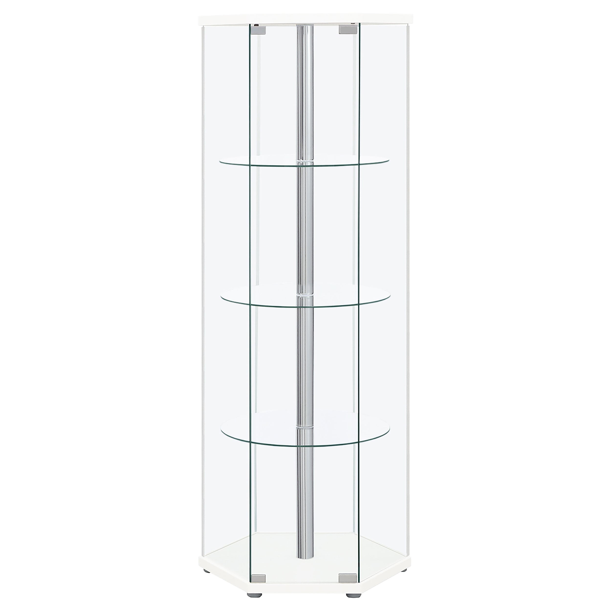 4-shelf Hexagonal Glass Curio Cabinet