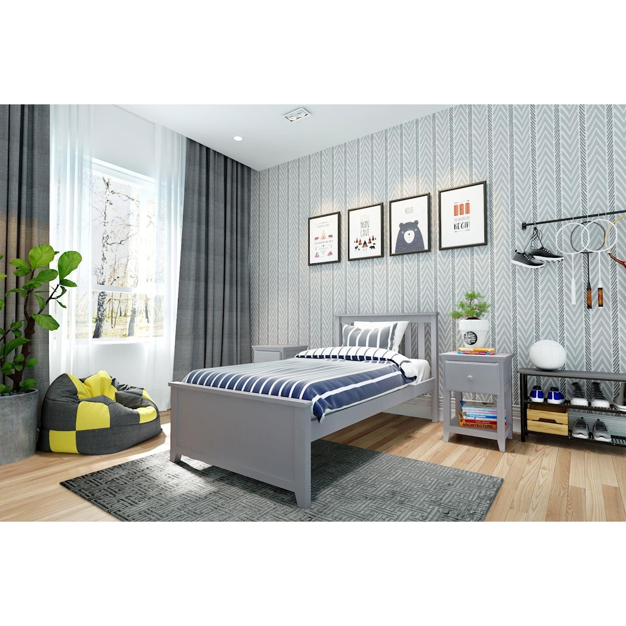 Jackpot Kids Single Beds Youth Twin Single Bed in Gray